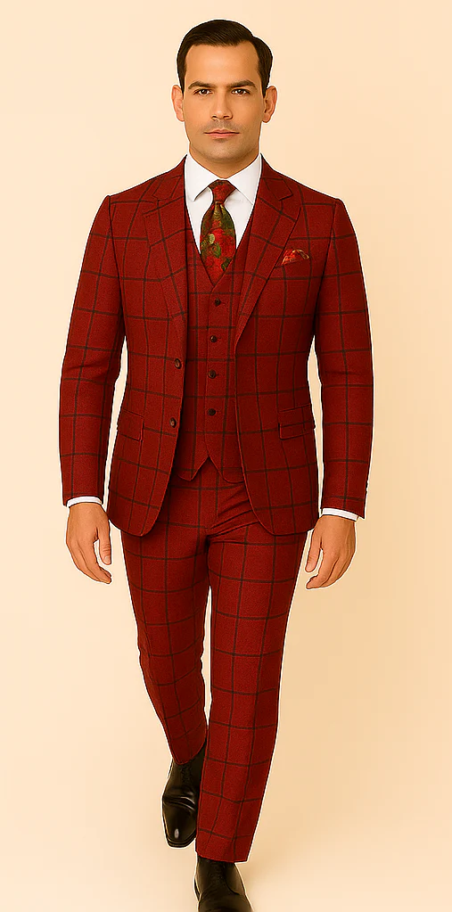 Rossiman Suit – Red & Blue Plaid Windowpane Double-Breasted Suit for Men - Image 5