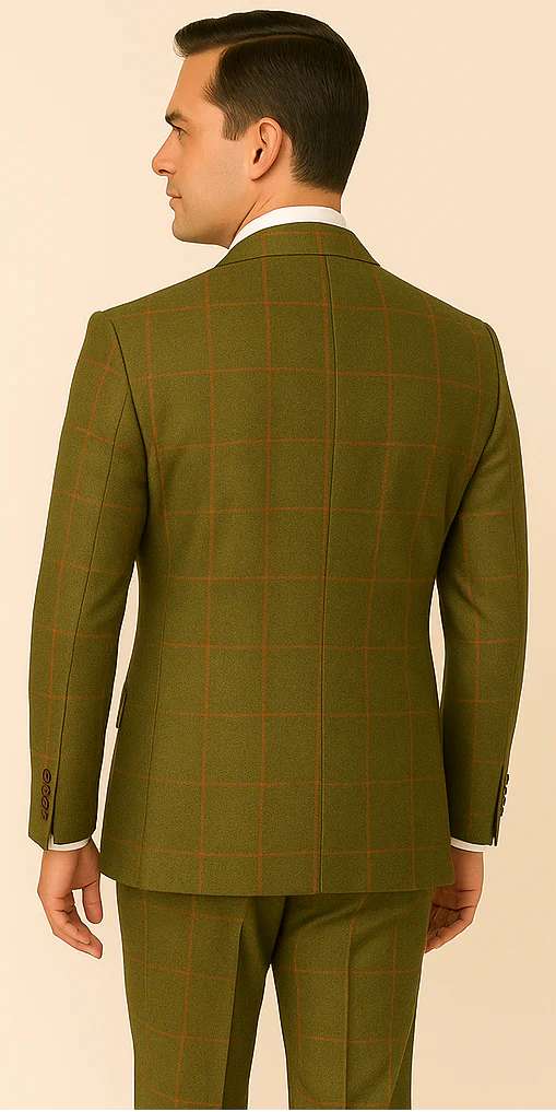 Rossiman Suit – Sage Green & Burnt Orange Windowpane Plaid Double-Breasted Suit - Image 5