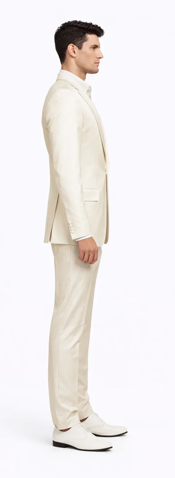 Rossiman Men’s Cream Sateen Suit – Elegant Glossy Formalwear - Image 3
