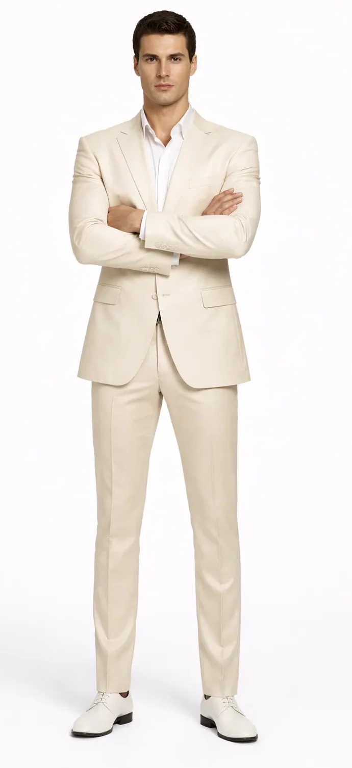 Rossiman Men’s Cream Sateen Suit – Elegant Glossy Formalwear - Image 5