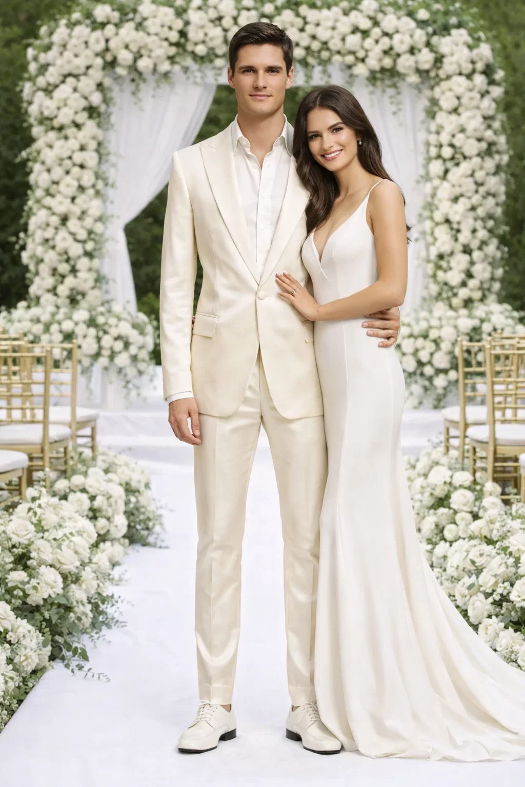 Rossiman Men’s Cream Sateen Suit – Elegant Glossy Formalwear - Image 7