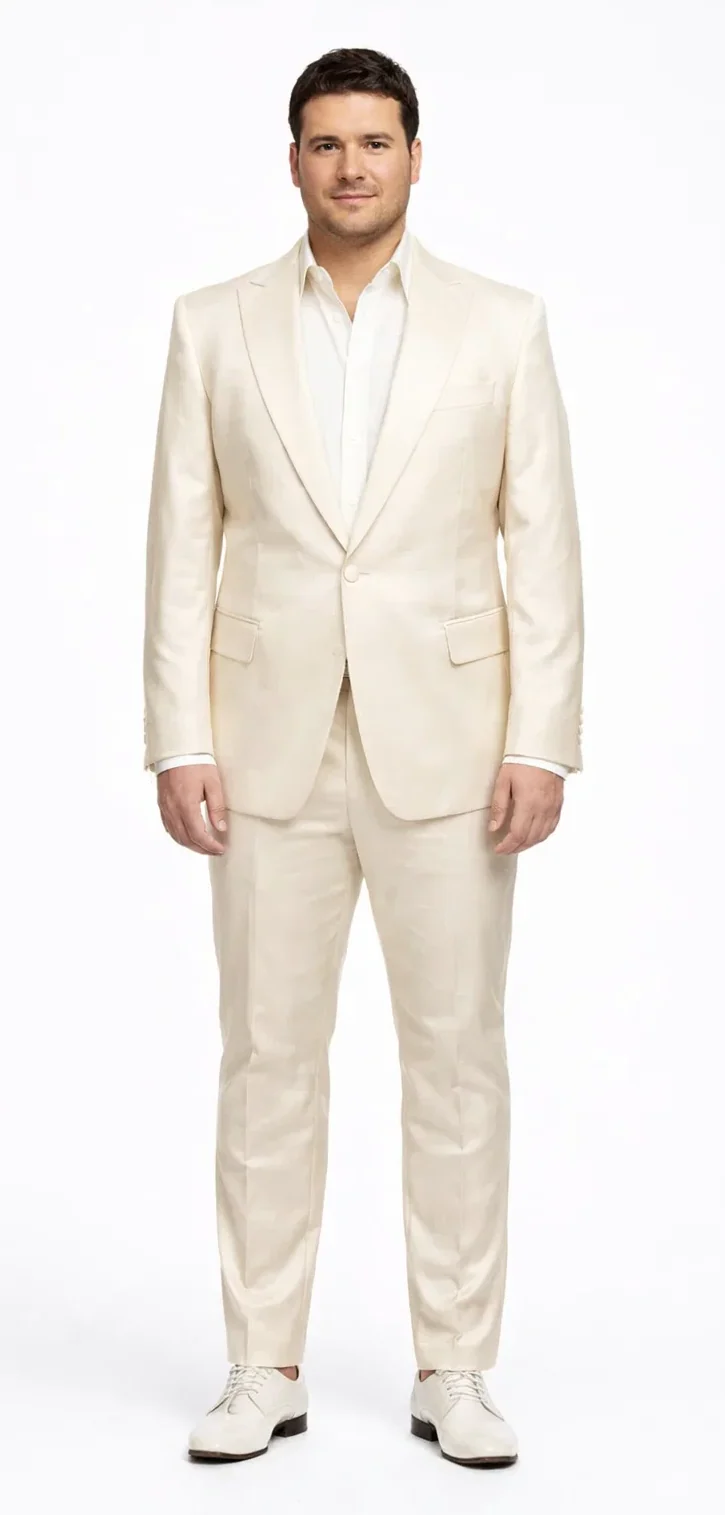Rossiman Men’s Cream Sateen Suit – Elegant Glossy Formalwear - Image 8
