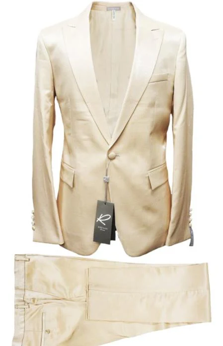 Rossiman Men’s Cream Sateen Suit – Elegant Glossy Formalwear - Image 9