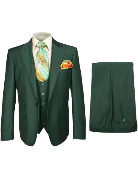 Rossiman Hunter Green Slim Fit Men's Suit – 3-Piece Vested Set with Flat Front Trousers - Image 9