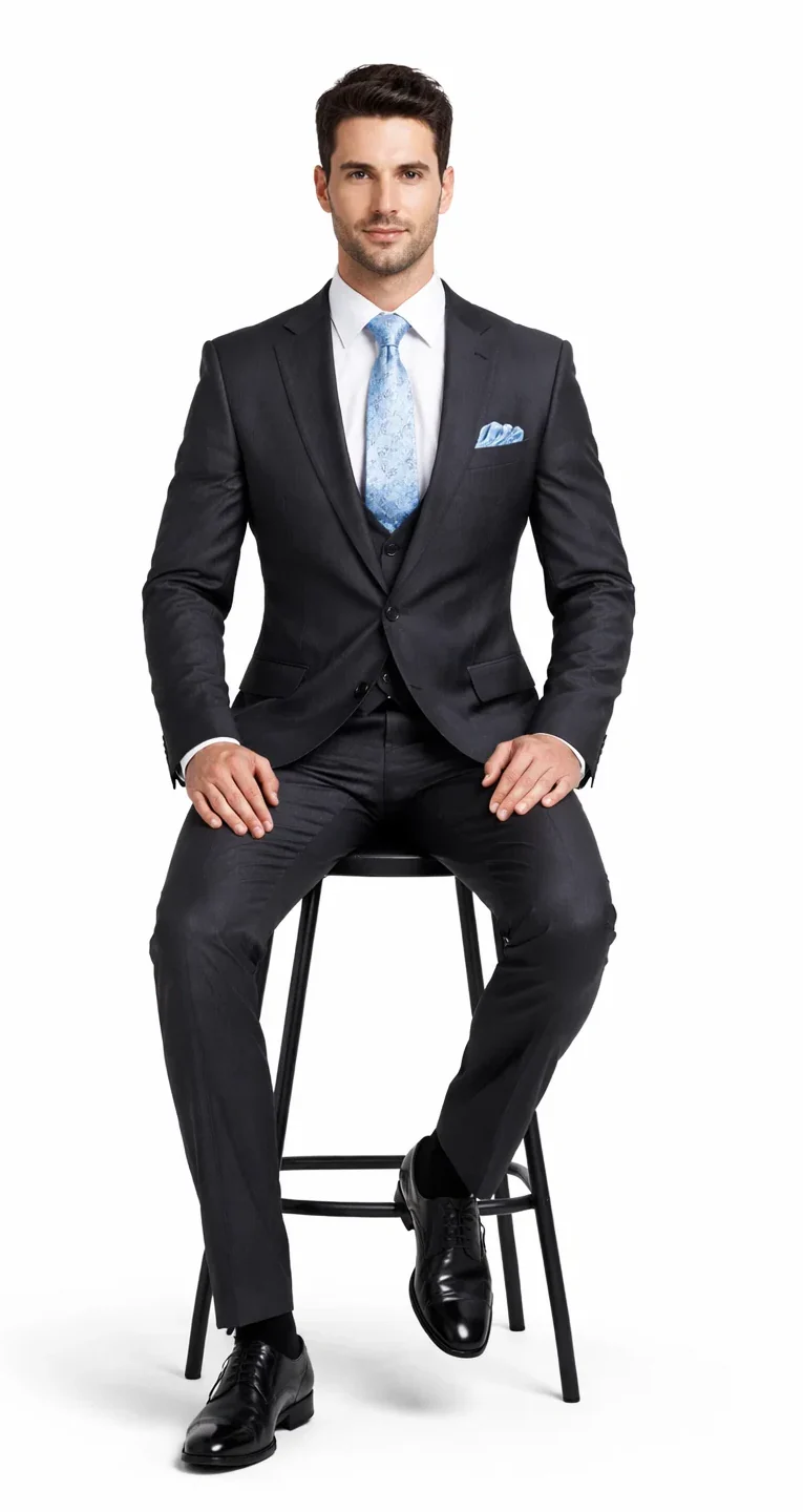 Rossiman Men's Dark Gray Slim Fit Suit – 3-Piece Vested Set with Flat Front Pants - Image 4