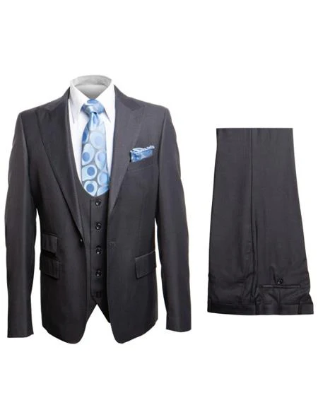 Rossiman Men's Dark Gray Slim Fit Suit – 3-Piece Vested Set with Flat Front Pants - Image 9