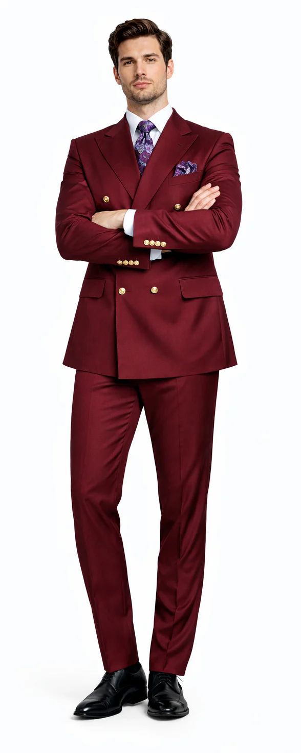 Rossiman Men's Burgundy Slim Fit Formal Suit – Modern Double-Breasted Jacket - Image 5