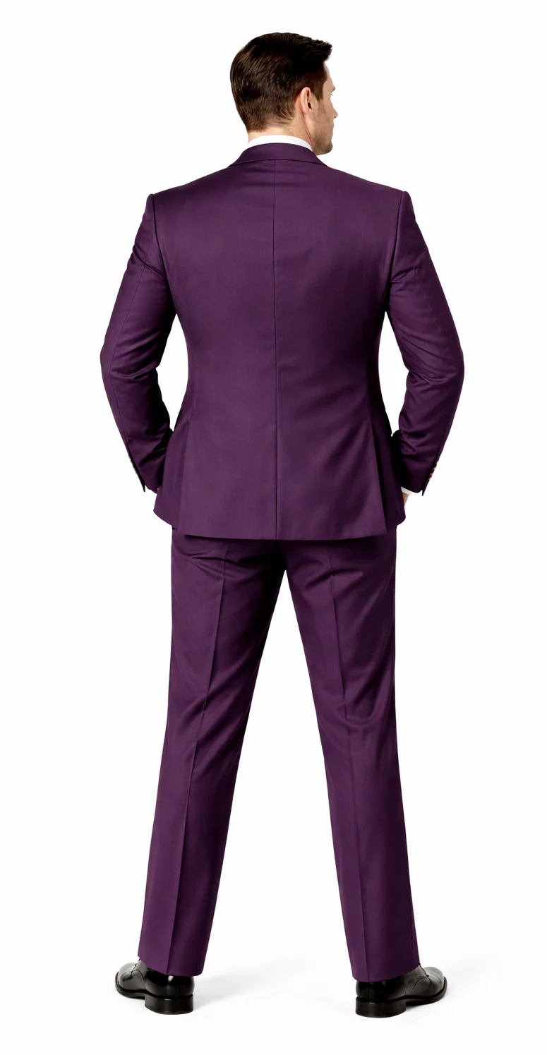 Rossiman Mens Plum Purple Suit – Gold Buttoned Double-Breasted Elegance - Image 2