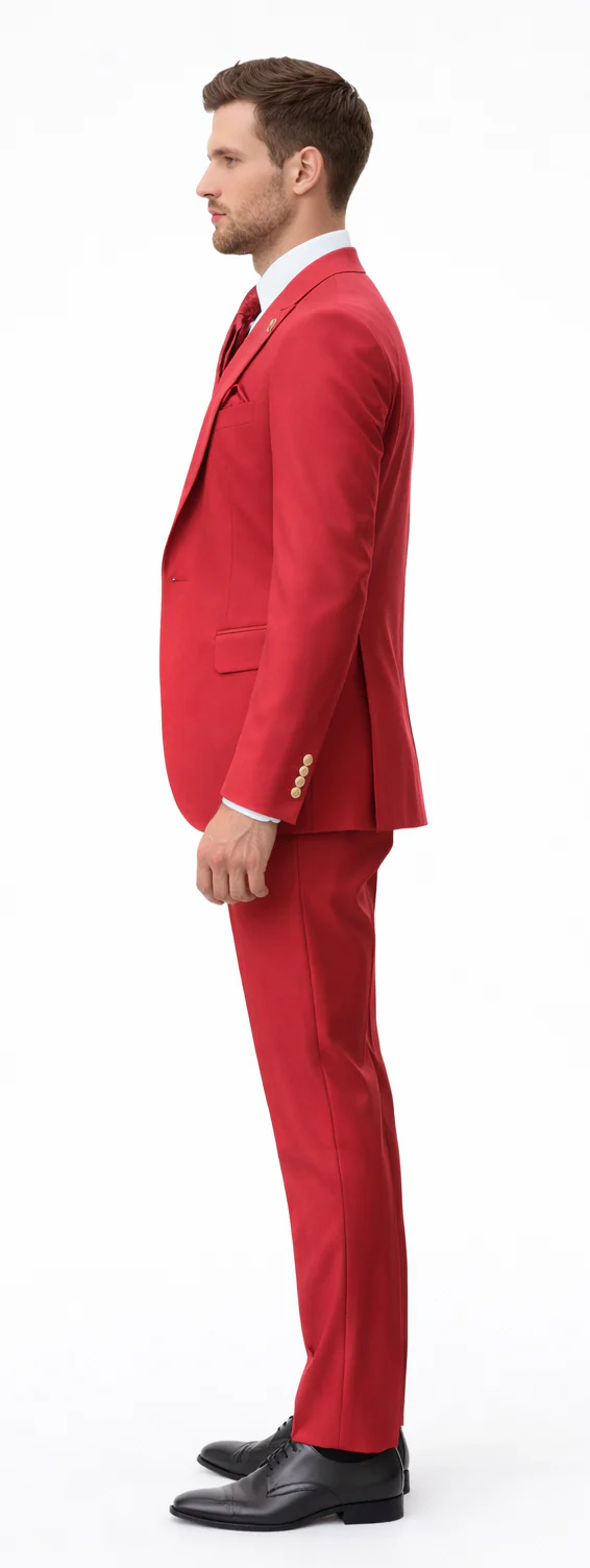 Rossiman Men's Red Suit – Stylish 1-Button Peak Lapel Jacket & Double-Breasted Vest - Image 3