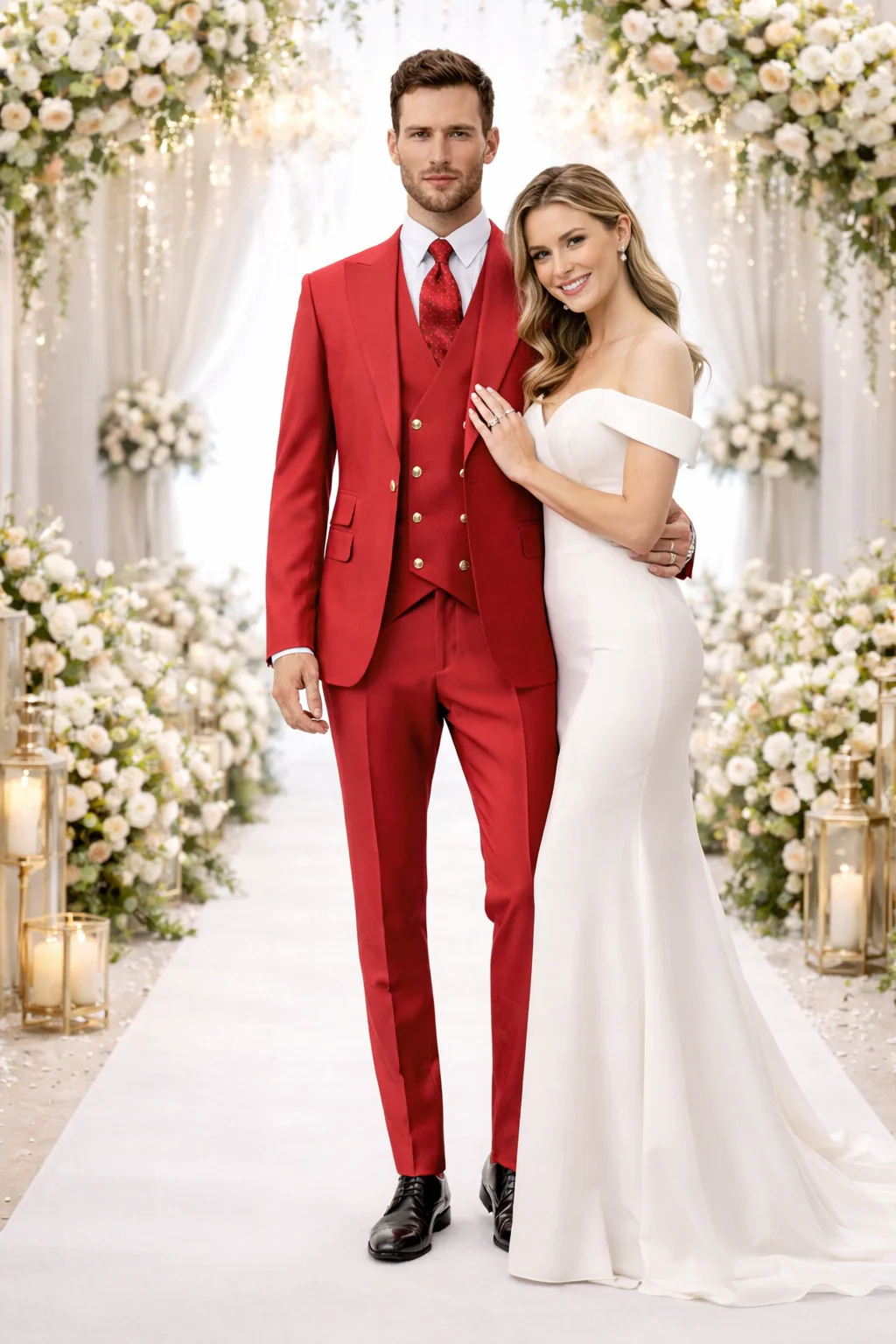 Rossiman Men's Red Suit – Stylish 1-Button Peak Lapel Jacket & Double-Breasted Vest - Image 7