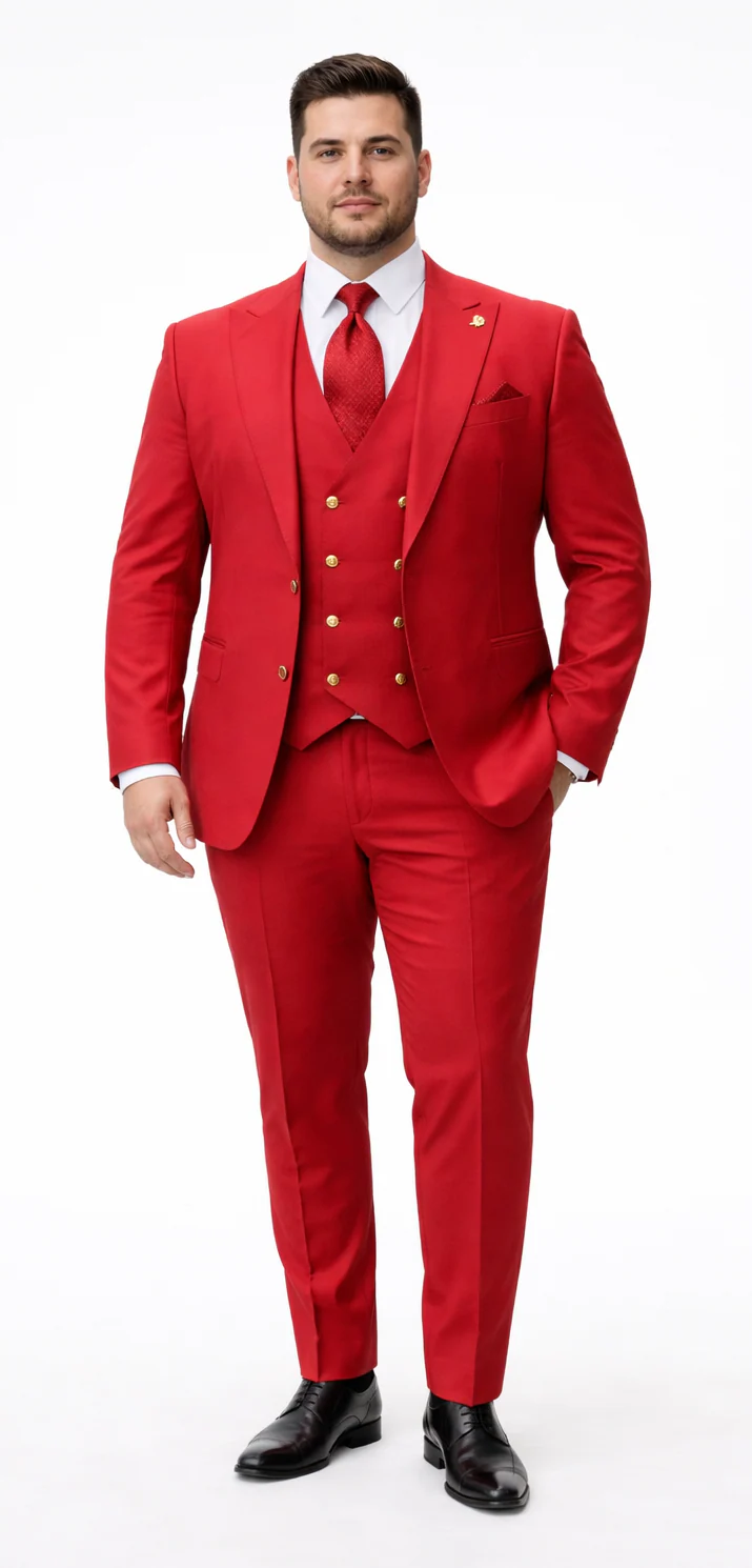 Rossiman Men's Red Suit – Stylish 1-Button Peak Lapel Jacket & Double-Breasted Vest - Image 8