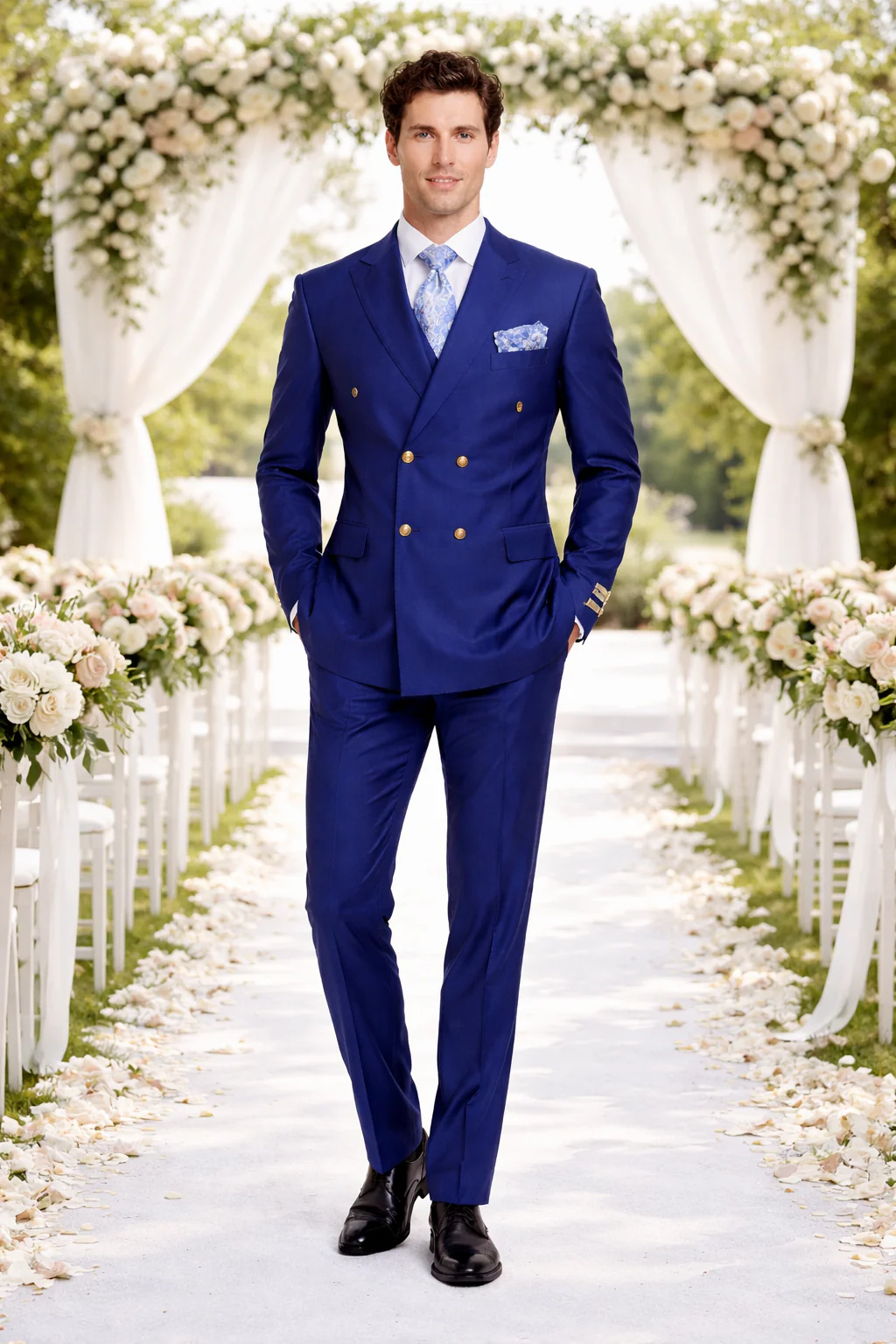 Rossiman Men's Slim Fit Royal Blue Suit – Double-Breasted Elegance - Image 6