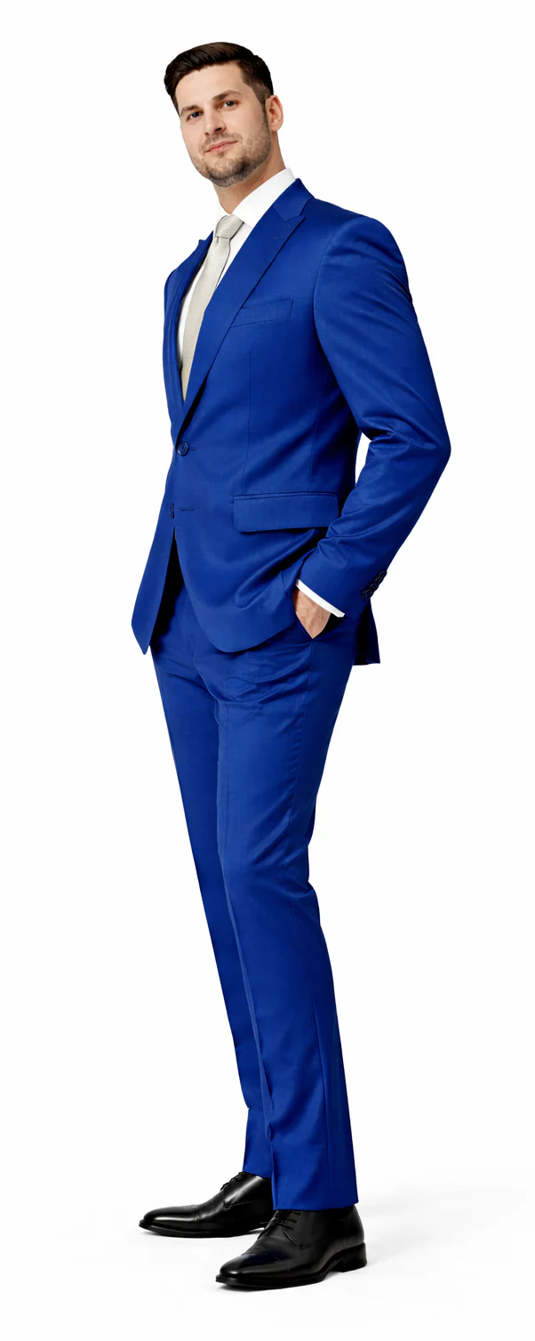 Rossiman Men’s Royal Blue Glossy Sateen Suit – Bold & Refined Look - Image 3