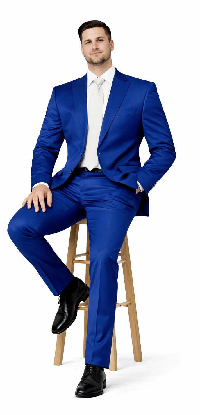 Rossiman Men’s Royal Blue Glossy Sateen Suit – Bold & Refined Look - Image 4