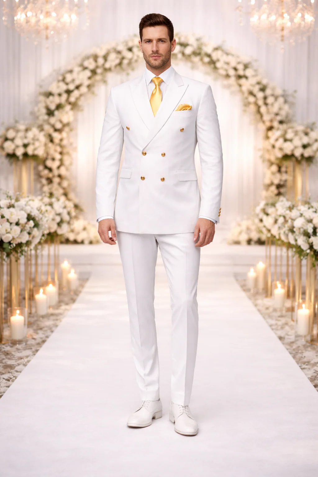 Rossiman Men's White Slim Fit Suit – Double-Breasted 3-Piece Formal Ensemble - Image 6