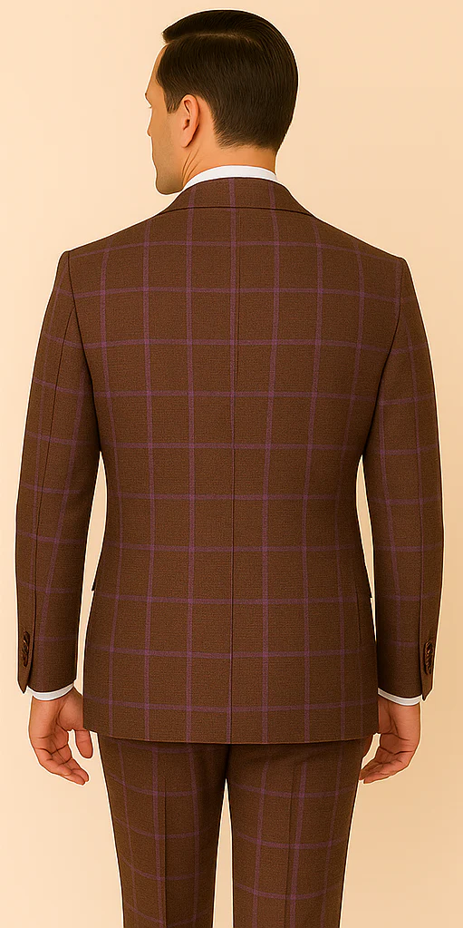 Rossiman Plaid Suit – Gray & Lavender Textured Windowpane Double-Breasted Suit - Image 5