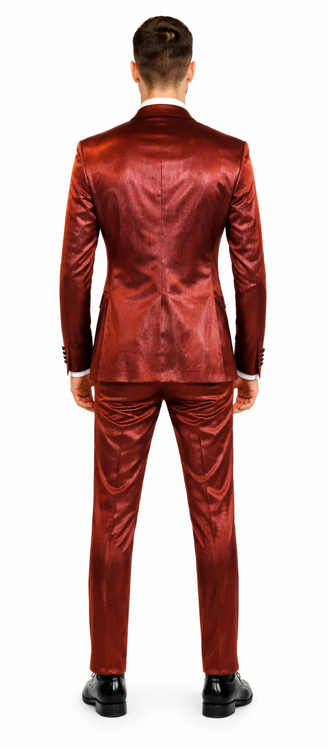 Rossiman Men’s Red Sateen Suit – Glossy Finish Bold Formalwear - Image 2