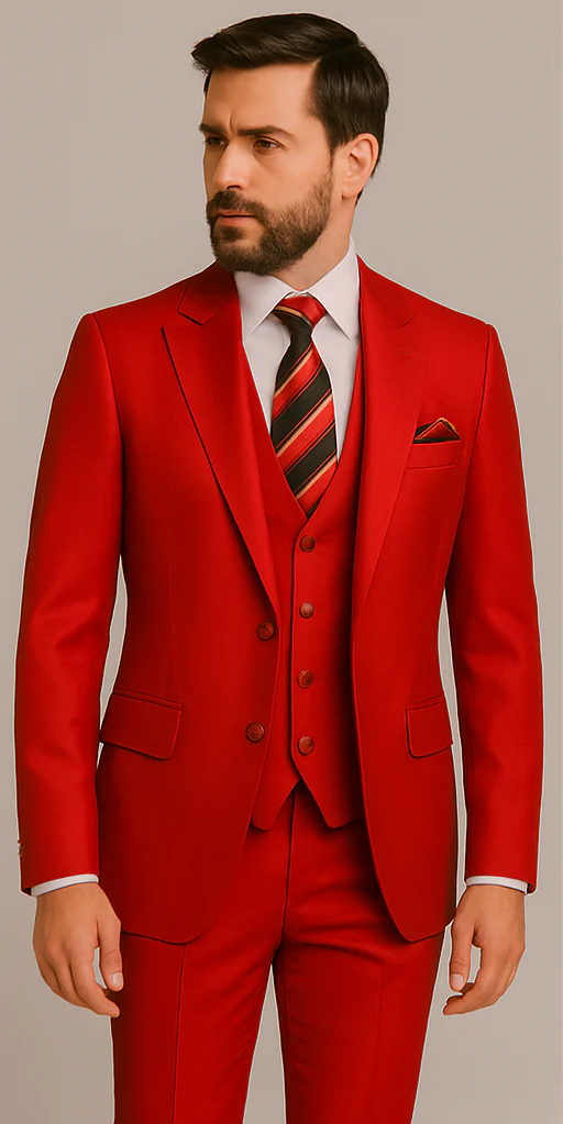 Rossiman Men’s Red Slim Fit Suit – Stylish Double-Breasted Jacket - Image 4