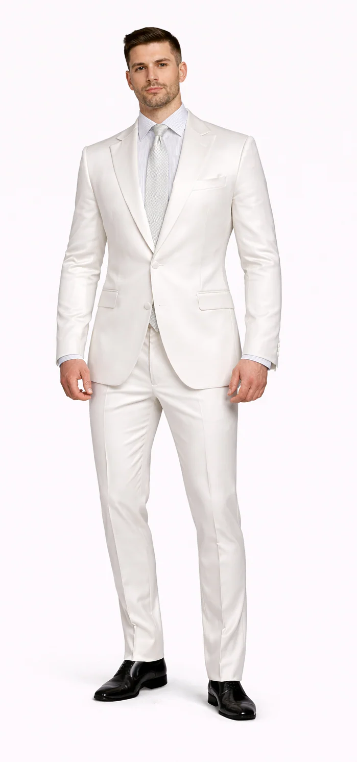 Rossiman White Sateen Suit for Men β High-Shine Formal Elegance