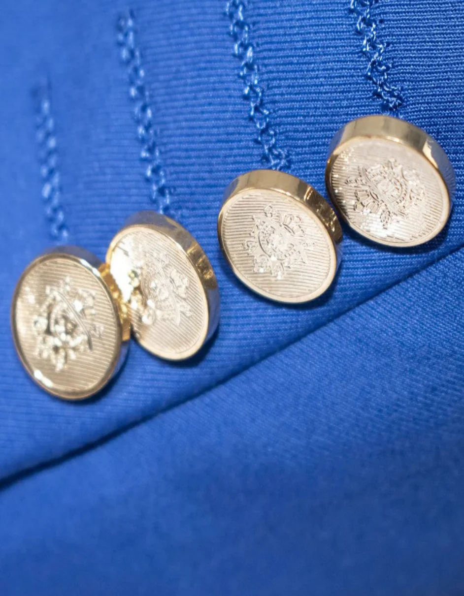 Royal Blue 3-Piece Slim-Fit Suit with Gold Buttons - Image 4