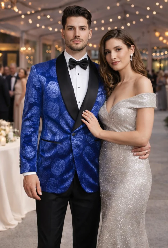 Royal Blue Rose Wedding Tuxedo Jacket – Slim Fit Shawl Lapel - Image 8