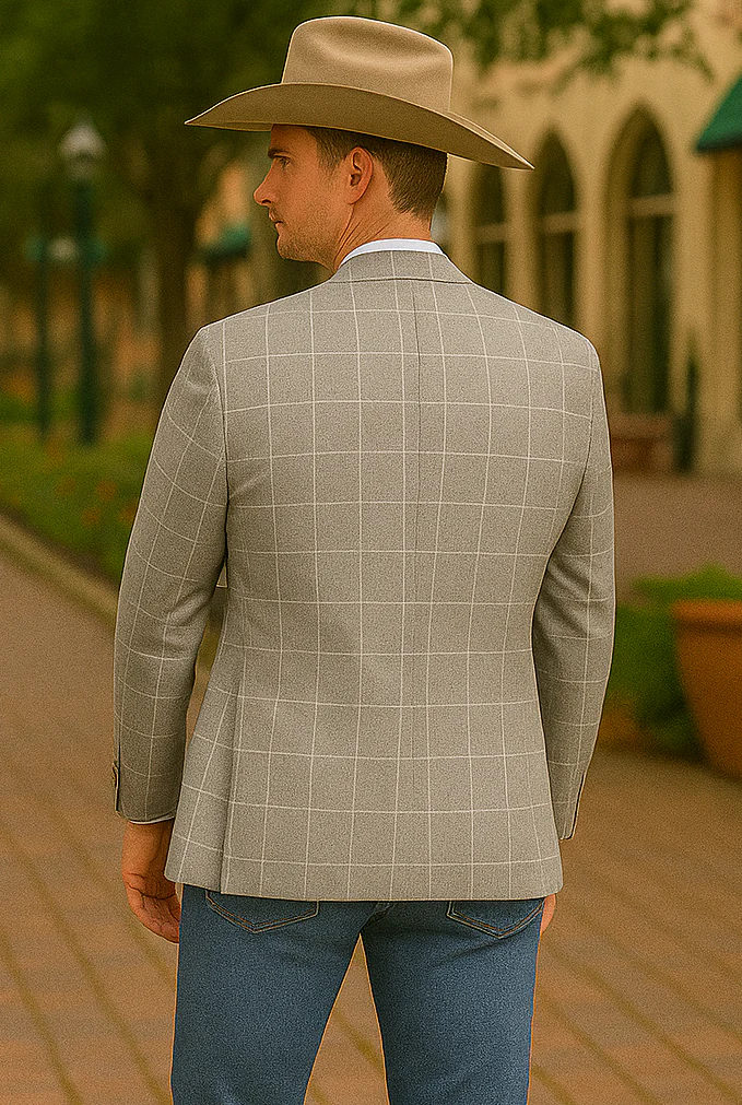 Saco vaquero - Traje Para Hombre - Western Sport Coat - Western Blazer- Men's Slim Fit Business Casual Summer Windowpane Plaid Suit In Light Tan - Image 4