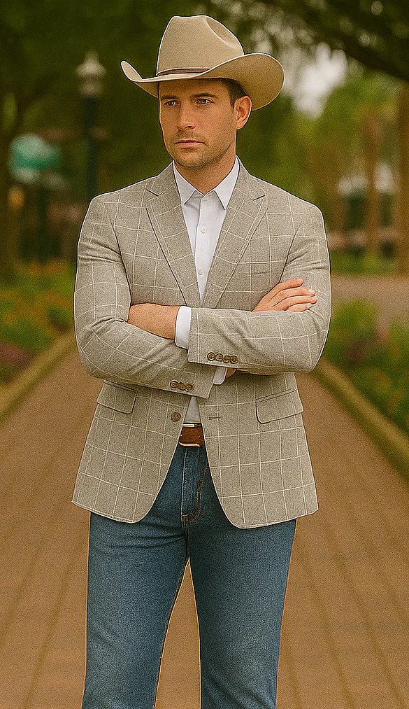 Saco vaquero - Traje Para Hombre - Western Sport Coat - Western Blazer- Men's Slim Fit Business Casual Summer Windowpane Plaid Suit In Light Tan - Image 5