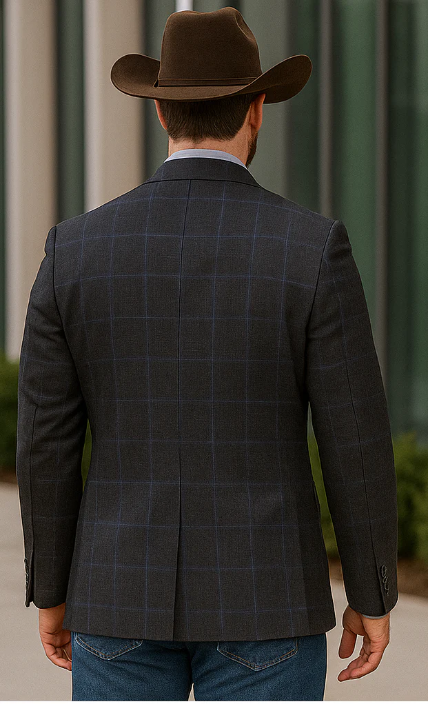 Saco vaquero - Western Sport Coat - Western Blazer-Mens Classic Fit Two Button Wool & Linen Sport Coat Blazer In Brown Windowpane Plaid - Image 5