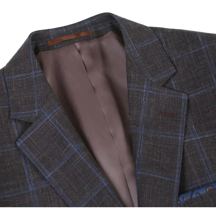Saco vaquero - Western Sport Coat - Western Blazer-Mens Classic Fit Two Button Wool & Linen Sport Coat Blazer In Brown Windowpane Plaid - Image 6