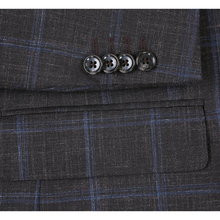Saco vaquero - Western Sport Coat - Western Blazer-Mens Classic Fit Two Button Wool & Linen Sport Coat Blazer In Brown Windowpane Plaid - Image 8