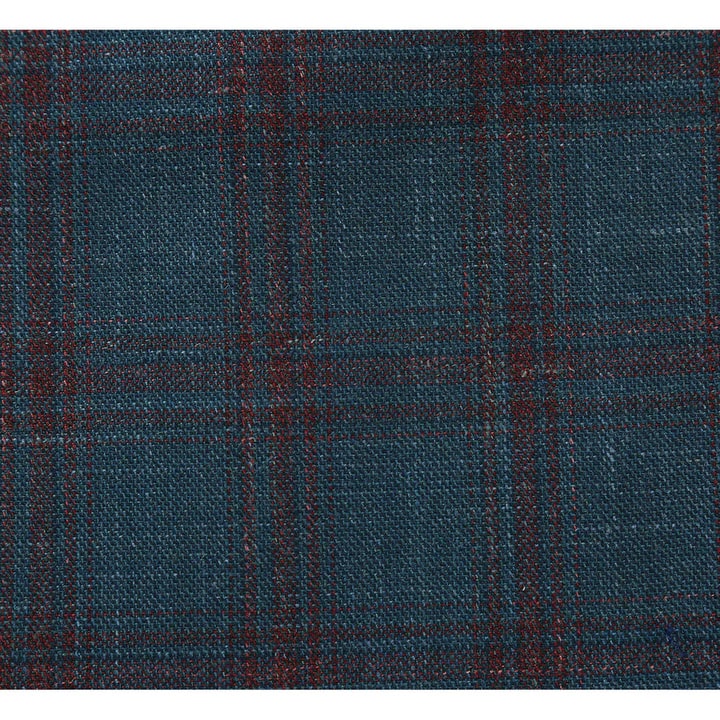 Saco vaquero - Western Sport Coat - Western Blazer- Mens Classic Fit Two Button Wool & Linen Sport Coat Blazer In Teal Blue Windowpane Plaid - Image 6