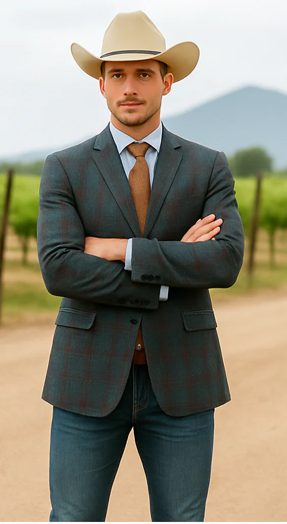 Saco vaquero - Western Sport Coat - Western Blazer- Mens Classic Fit Two Button Wool & Linen Sport Coat BlazerTeal Blue Windowpane Plaid - Image 4