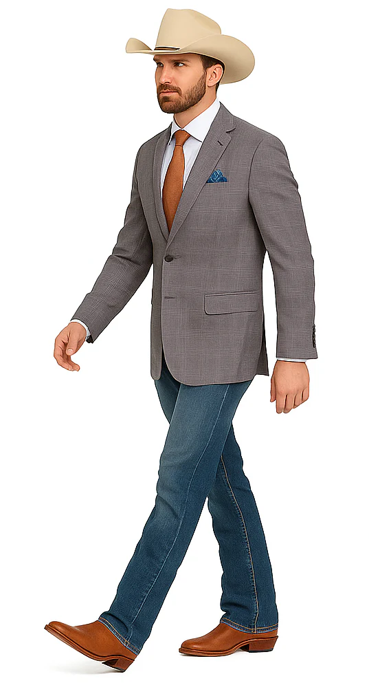 Saco vaquero - Western Sport Coat - Western Blazer- Mens Half Canvas Unconstructed Sport Coat Blazer In Grey Blue Windowpane Plaid - Image 4