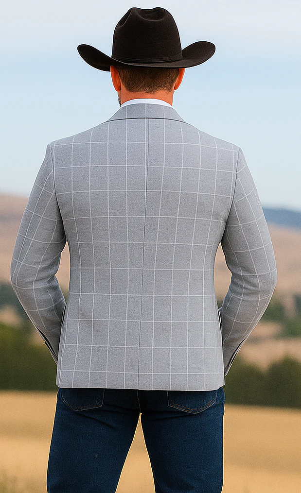 Saco vaquero - Western Sport Coat - Western Blazer- Mens Half Canvas Unconstructed Sport Coat Blazer In Light Grey & White Windowpane Plaid - Image 3
