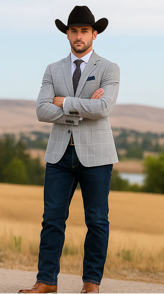 Saco vaquero - Western Sport Coat - Western Blazer- Mens Half Canvas Unconstructed Sport Coat Blazer In Light Grey & White Windowpane Plaid - Image 5