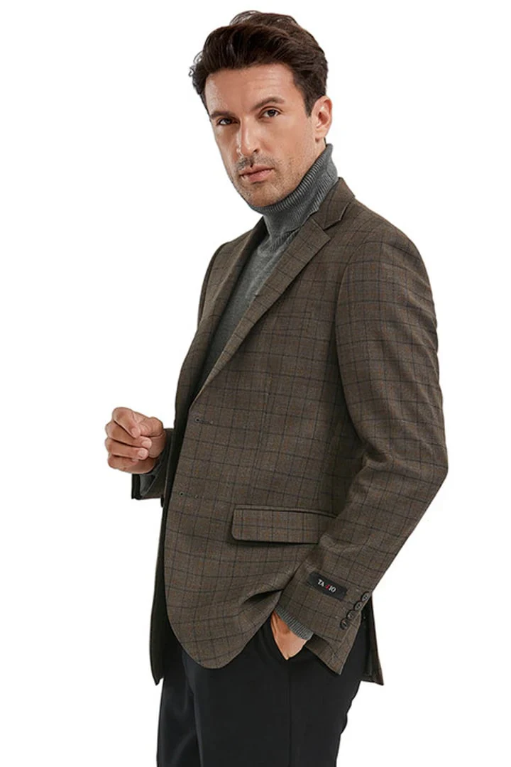 Saco vaquero - Western Sport Coat - Western Blazer- Men's Slim Fit 2 Button Sport Coat Blazer In Bronze Mini Window Pane - Image 2