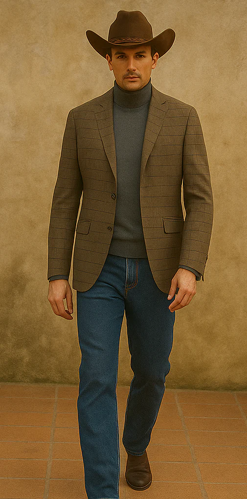 Saco vaquero - Western Sport Coat - Western Blazer- Men's Slim Fit 2 Button Sport Coat Blazer In Bronze Mini Window Pane - Image 3