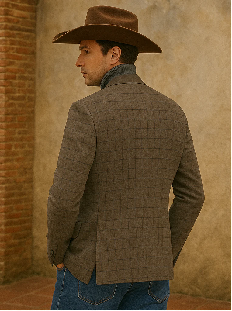 Saco vaquero - Western Sport Coat - Western Blazer- Men's Slim Fit 2 Button Sport Coat Blazer In Bronze Mini Window Pane - Image 4