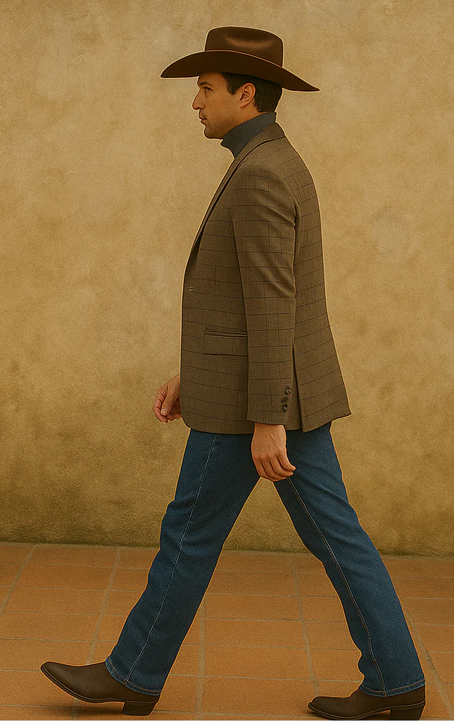 Saco vaquero - Western Sport Coat - Western Blazer- Men's Slim Fit 2 Button Sport Coat Blazer In Bronze Mini Window Pane - Image 5