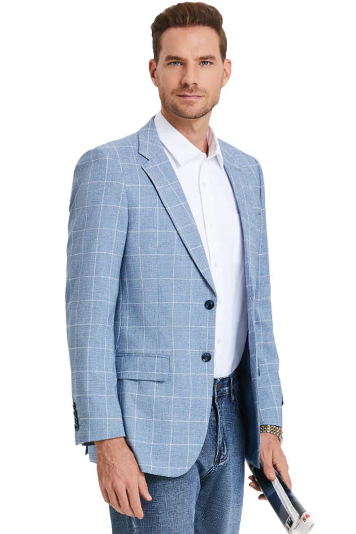 Saco vaquero - Western Sport Coat - Western Blazer- Men's Slim Fit Business Casual Summer Windowpane Plaid Blazer - Image 2