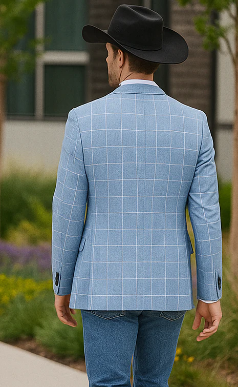 Saco vaquero - Western Sport Coat - Western Blazer- Men's Slim Fit Business Casual Summer Windowpane Plaid Blazer - Image 3