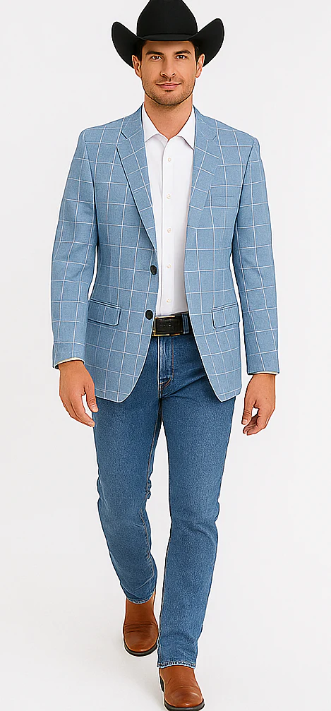 Saco vaquero - Western Sport Coat - Western Blazer- Men's Slim Fit Business Casual Summer Windowpane Plaid Blazer - Image 4