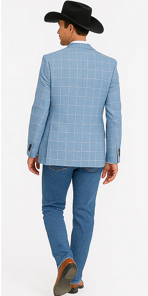 Saco vaquero - Western Sport Coat - Western Blazer- Men's Slim Fit Business Casual Summer Windowpane Plaid Blazer - Image 5