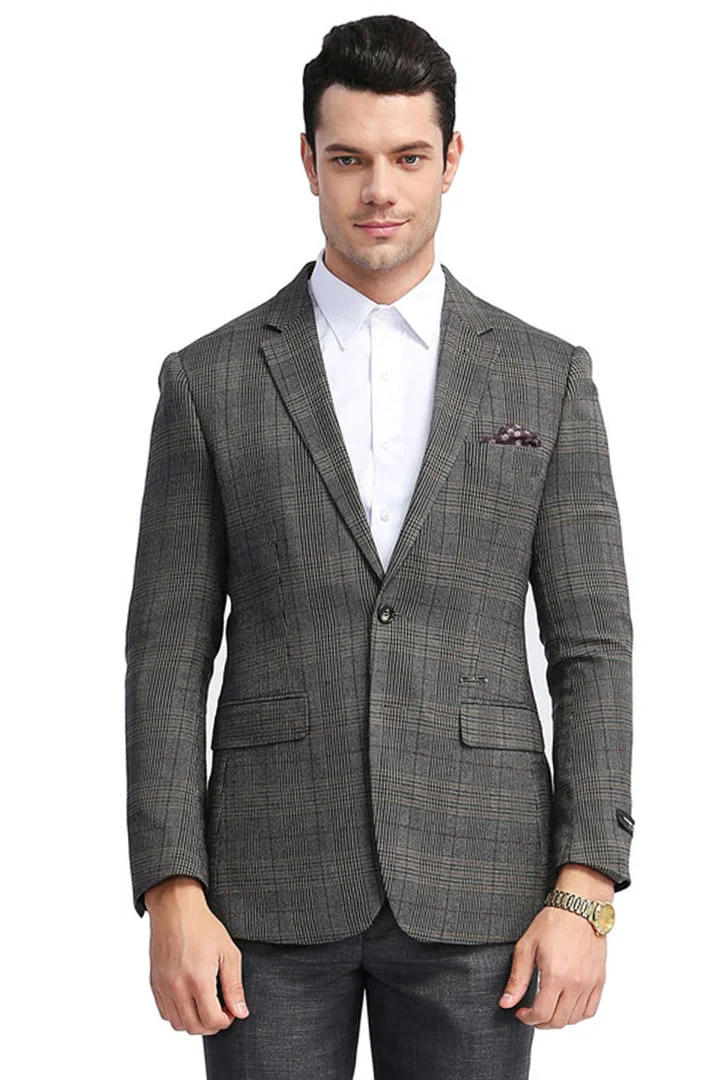 Saco vaquero - Western Sport Coat - Western Blazer- Men's Slim Fit Two Button Glen Plaid Sport Coat In Charcoal Grey - Image 2