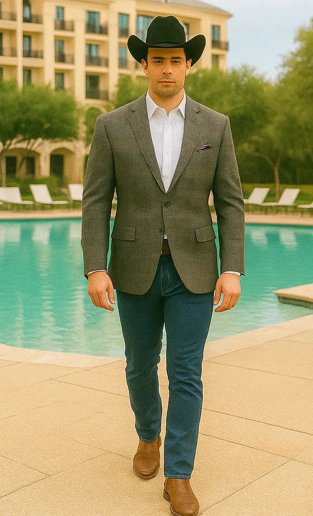 Saco vaquero - Western Sport Coat - Western Blazer- Men's Slim Fit Two Button Glen Plaid Sport Coat In Charcoal Grey - Image 5