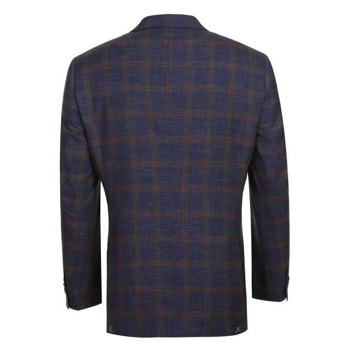 Saco vaquero - Western Sport Coat - Western Blazer - Mens Slim Fit Two Button Sport Coat Blazer In Navy Blue & Gold Windowpane Plaid - Image 3