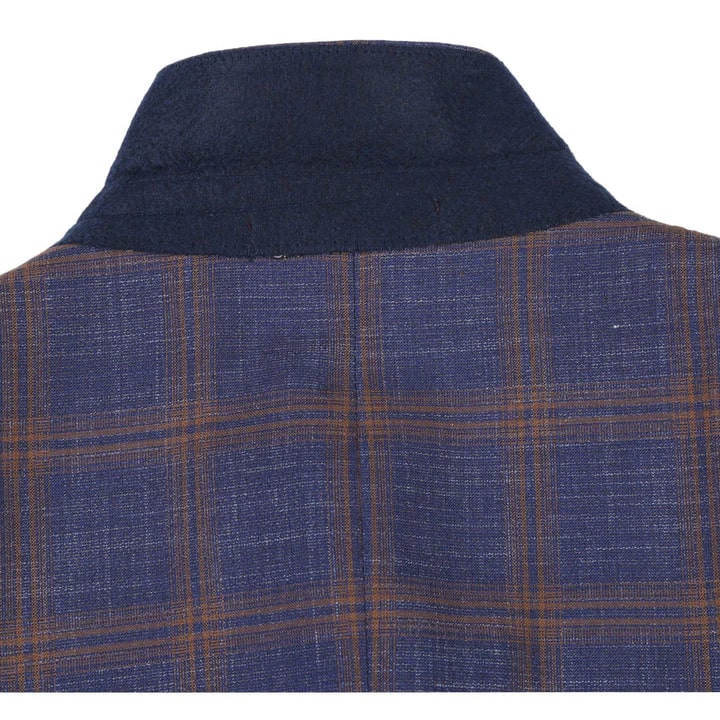 Saco vaquero - Western Sport Coat - Western Blazer - Mens Slim Fit Two Button Sport Coat Blazer In Navy Blue & Gold Windowpane Plaid - Image 7