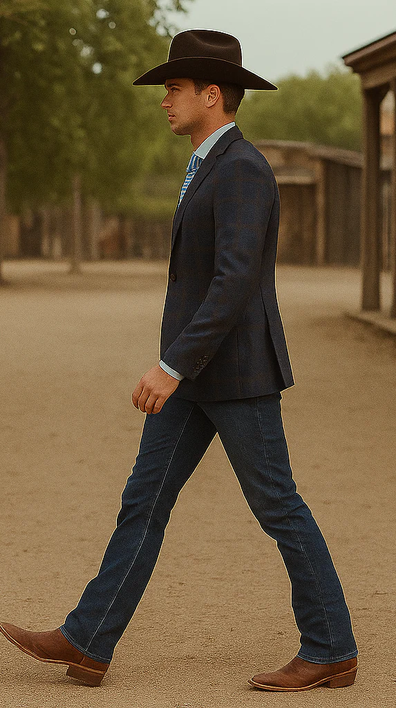Saco vaquero - Western Sport Coat - Western Blazer - Mens Slim Fit Two Button Sport Coat Blazer In Navy Blue & Gold Windowpane Plaid - Image 9