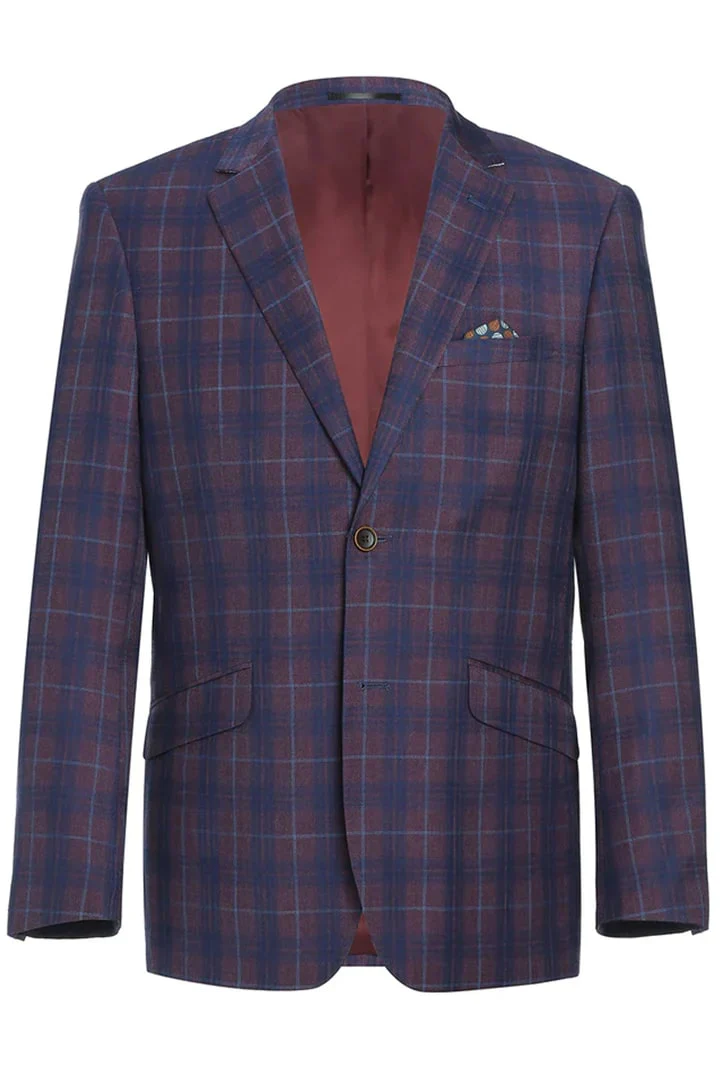 Saco vaquero - Western Sport Coat - Western Blazer - Mens Slim Fit Two Button Sport Coat Blazer In Purple & Blue Windowpane Plaid - Image 2