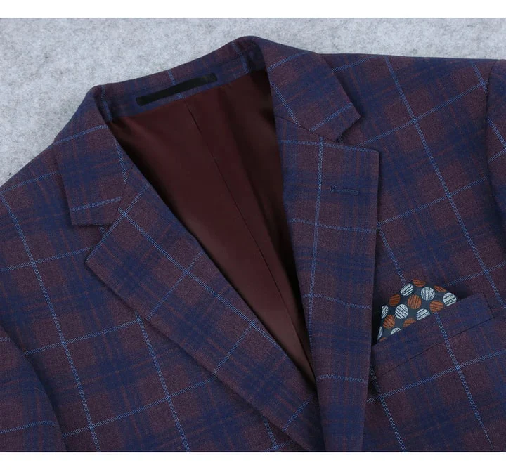 Saco vaquero - Western Sport Coat - Western Blazer - Mens Slim Fit Two Button Sport Coat Blazer In Purple & Blue Windowpane Plaid - Image 3